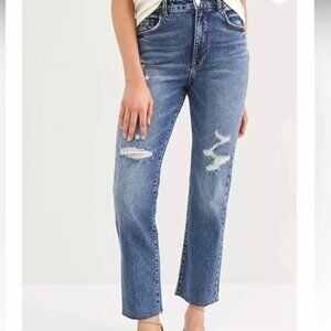 Anthropologie Pilcro The Vintage Straight Jeans, Size 30, Medium Wash Distressed